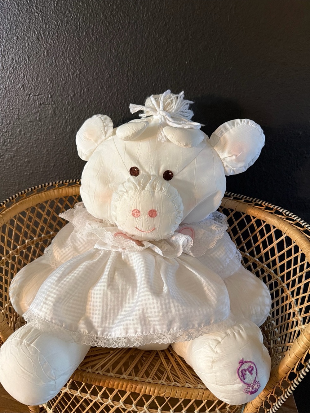 Vintage 1986 Fisher-Price Puffalump White Cow Plush Toy Dress 8001 Washable